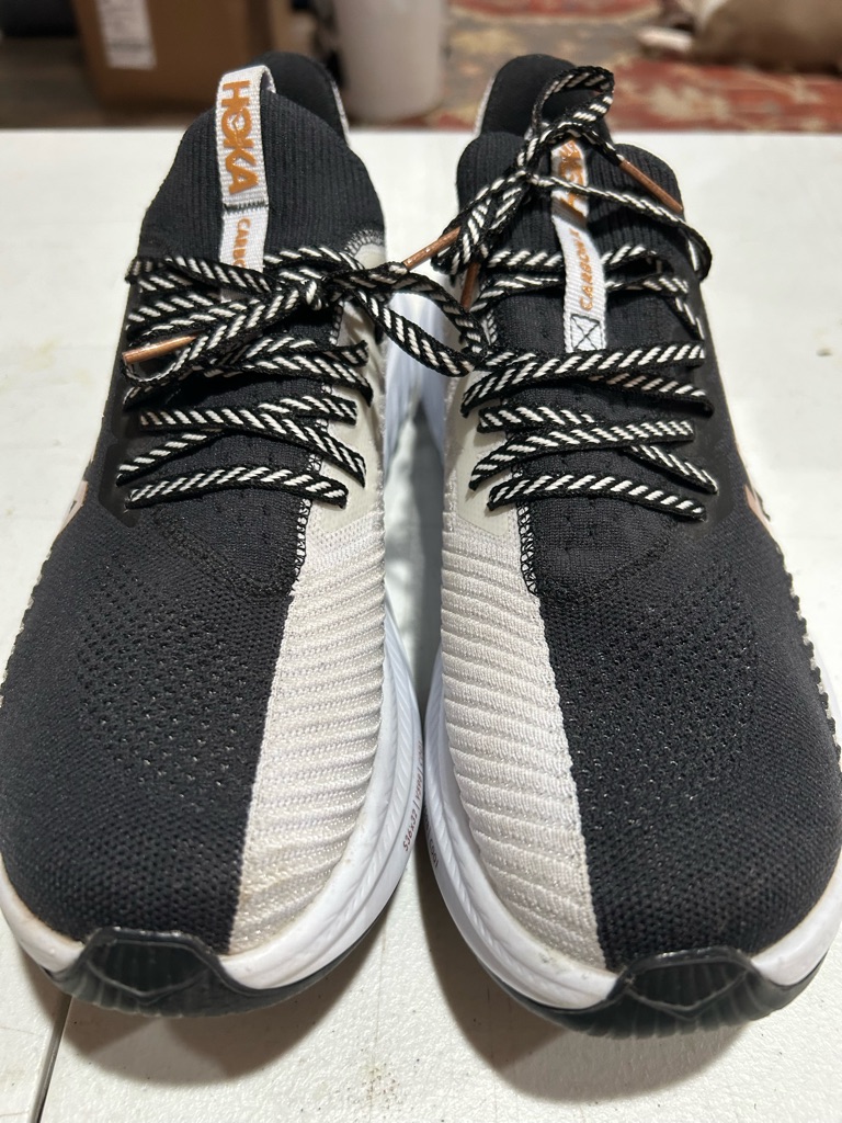 Hoka One One Black And Cream Split-Knit Running Sneakers
